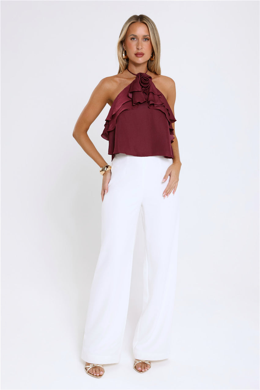 Floral Pop Halter Top Merlot
