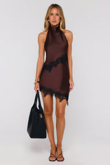 Perfectly Put Together Halter Satin Mini Dress Brown