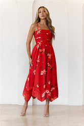 Twilight Grove Strapless Midi Dress Red
