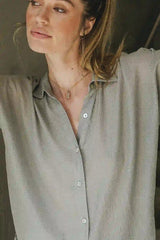Nadia Button Up Top in Light Grey -