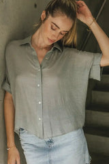 Nadia Button Up Top in Light Grey -