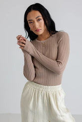 Mauryn Ribbed Top in Khaki -