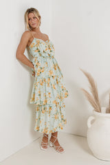 Ava Floral Midi Dress in Sage -