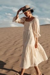 Ditsy Floral Embroidered Dress in Cream -