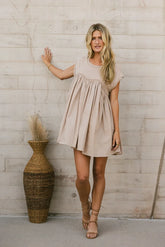 Livia Contrast Mini Dress in Taupe -
