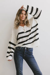 Gracia Striped Sweater Top in Cream -