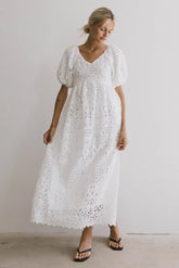 Devon Eyelet Lace Maxi Dress in Ivory -