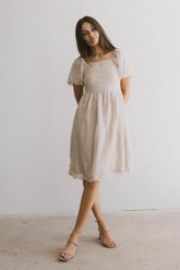 Karrie Embroidered Midi Dress in Champagne -