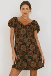 Darcella Floral Mini Dress in Brown -