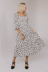 Kiran Floral Midi Dress in Cream -