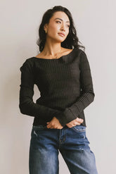 Gemma Sheer Ribbed Top in Black -