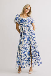 Mellanie Floral Maxi Dress in Blue -