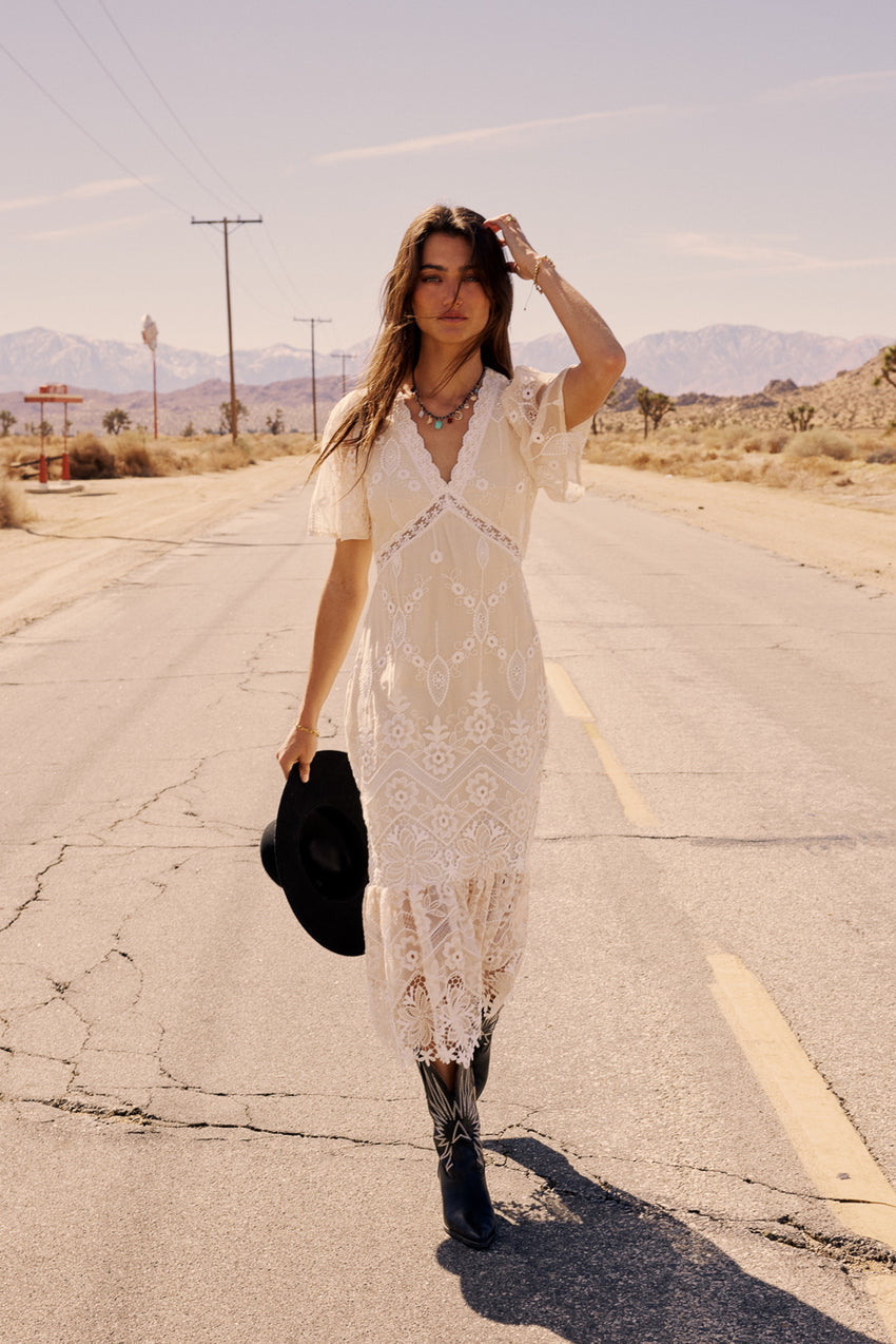 Maxene Embroidered Midi Dress -