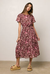 Mary Anne Floral Midi Dress in Brown -