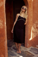 Joanna Contrast Midi Dress in Black -