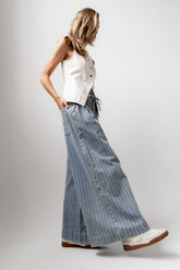 Melanie Striped Wide Leg Pants in Light Wash -