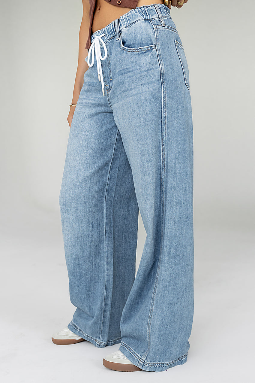 Eva Drawstring Wide Leg Jeans -