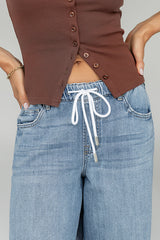 Eva Drawstring Wide Leg Jeans -