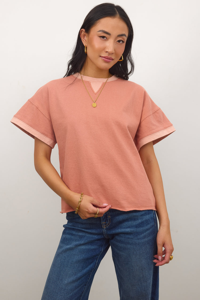 Jace Contrast Tee in Clay -