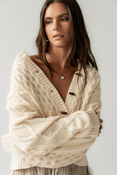 Noah Cable Knit Cardigan in Cream -