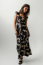 Asa Floral Maxi Dress in Black -