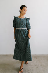 Berlin Corduroy Baby Doll Midi Dress in Green -