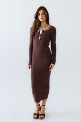 Janet Ribbed Maxi Dress in Brown -