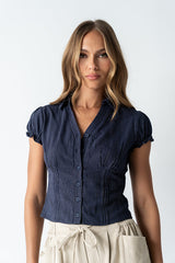 Lacie Striped Blouse in Navy -