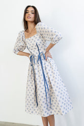 Gloria Floral Midi Dress in Ecru -