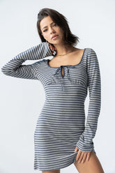 Venice Striped Mini Dress in Heather Grey -
