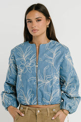Sidney Embroidered Jacket in Medium Wash -