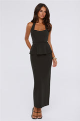 Own The Room Peplum Halter Maxi Dress Black