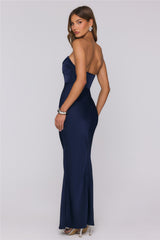 Secret Summer Strapless Satin Maxi Dress Navy