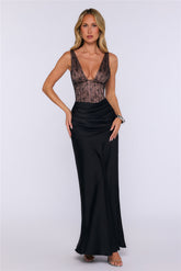 Wrapped In Desire Lace Satin Maxi Dress Black