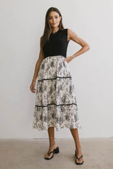 Cherney Tiered Floral Dress in Black -