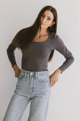 Tylar Scoop Neck Top in Charcoal -