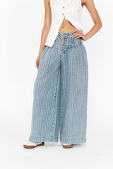 Melanie Striped Wide Leg Pants in Light Wash -