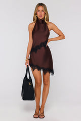Perfectly Put Together Halter Satin Mini Dress Brown