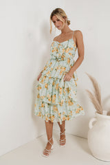 Ava Floral Midi Dress in Sage -