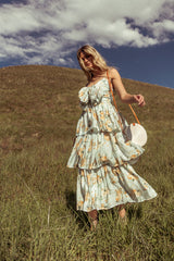 Ava Floral Midi Dress in Sage -