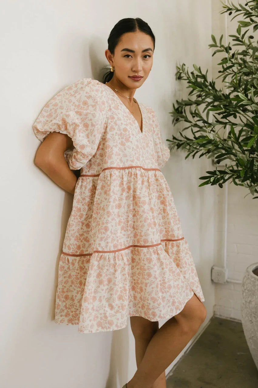 Sandra Ditsy Floral Mini Dress in Peach - 