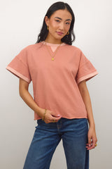 Jace Contrast Tee in Clay - 