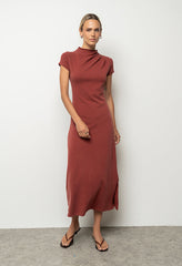 Isla Ruched Maxi Dress in Brick